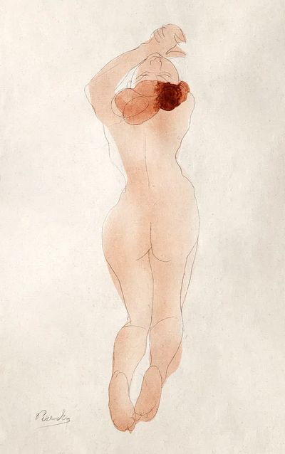 Naked woman showing her bum.