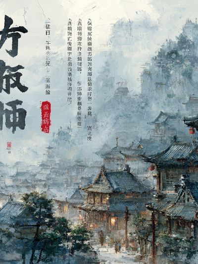 Misty Ancient Village Ink Poster. poster print