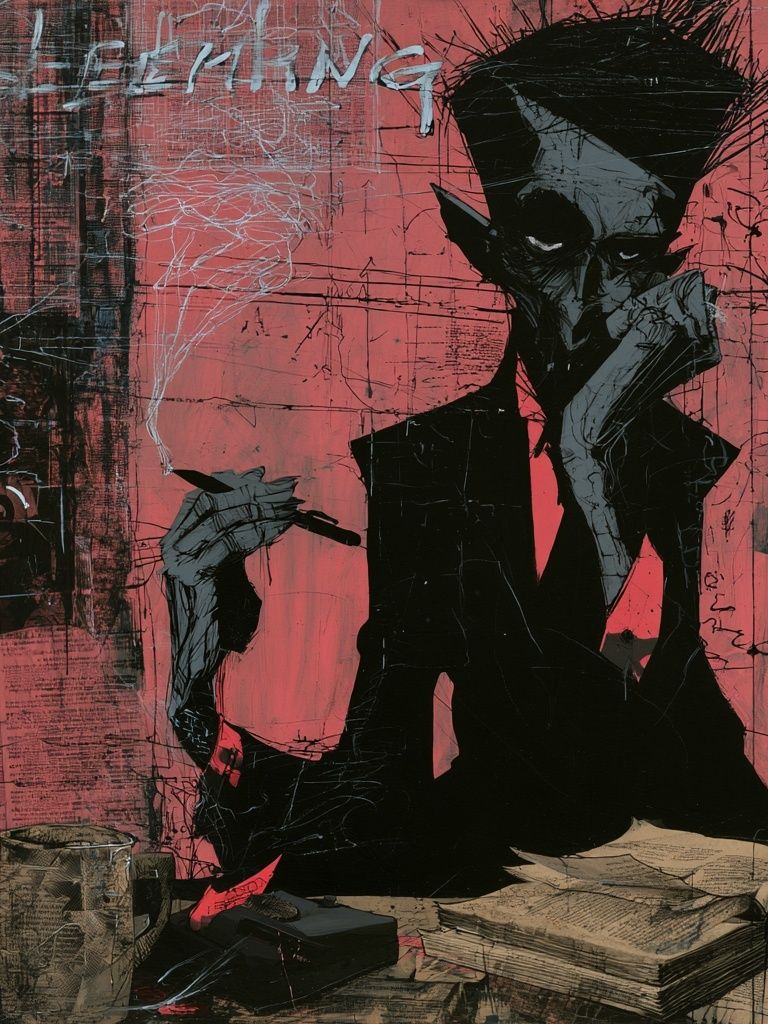 Noir Smoking Figure Street-Art Poster. poster detail