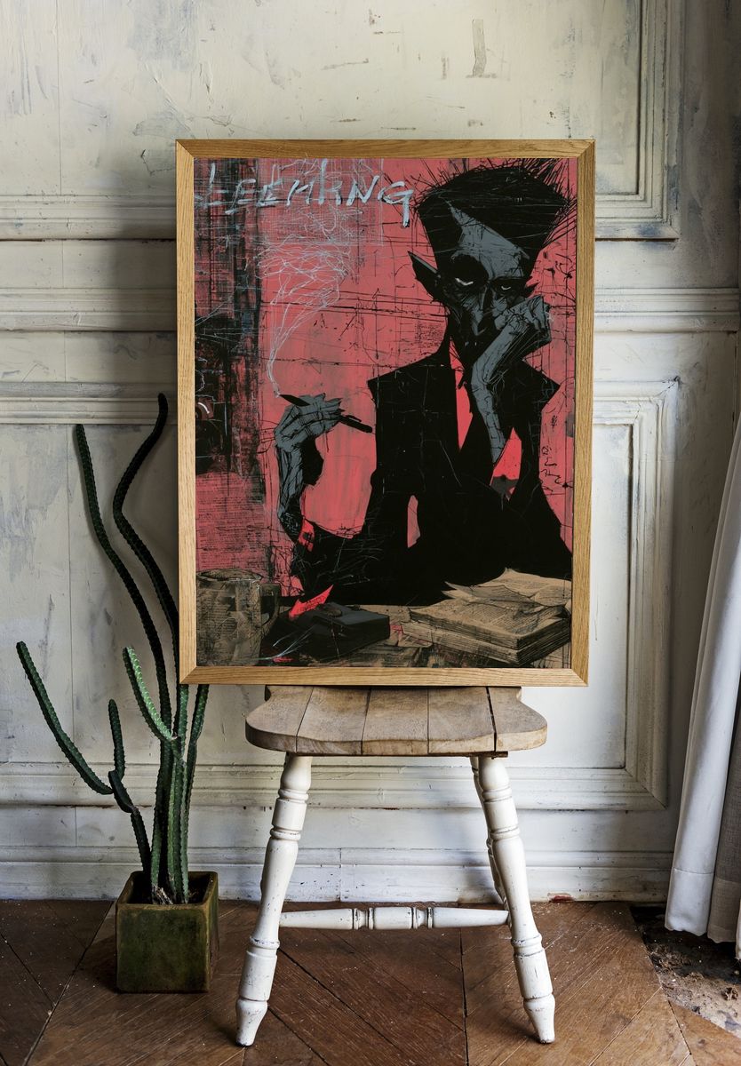 Noir Smoking Figure Street-Art Poster. room preview