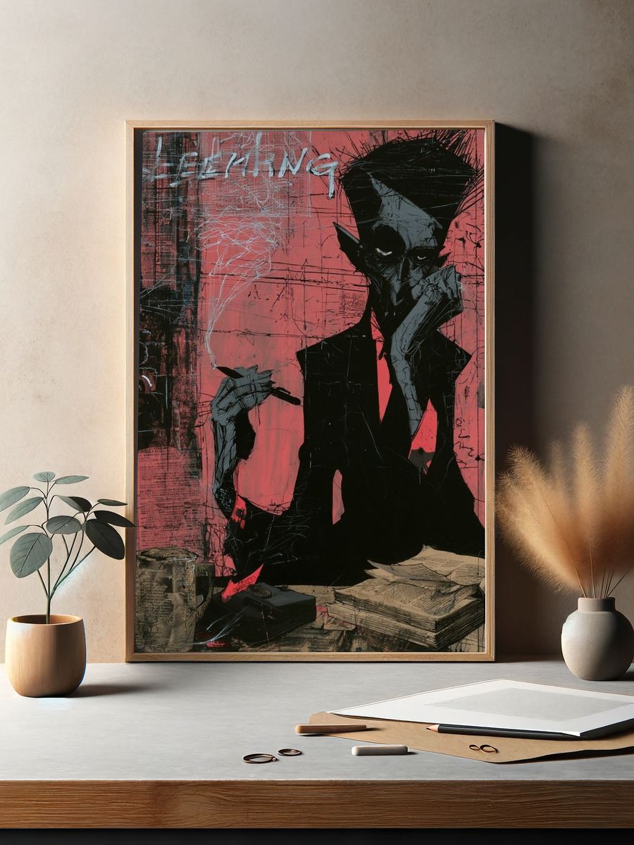 Noir Smoking Figure Street-Art Poster. — room view 2