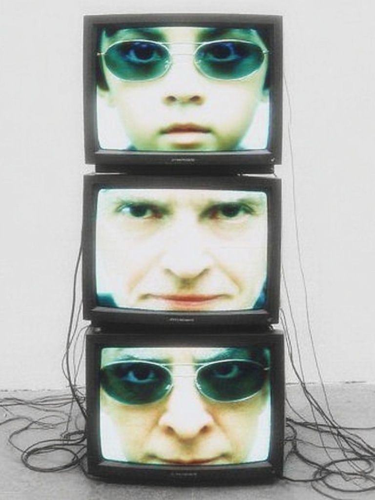 Stacked TV Faces Contemporary Print. poster — fine-art art