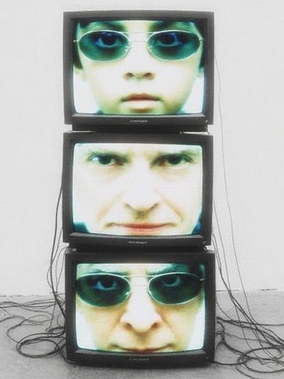 Stacked TV Faces Contemporary Print. poster