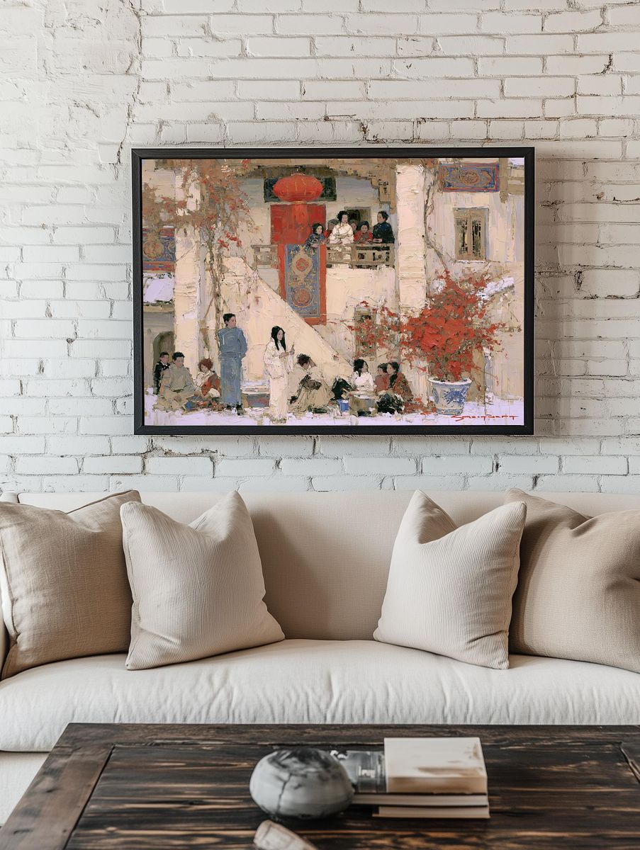 Chinese Courtyard Scene Fine-Art Print. room preview