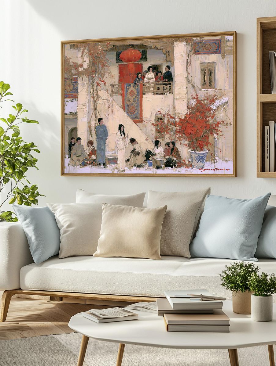 Chinese Courtyard Scene Fine-Art Print. — room view 2