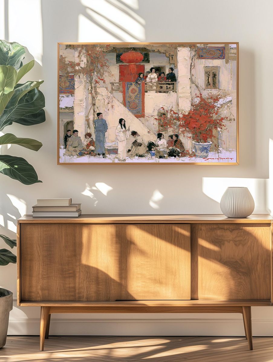 Chinese Courtyard Scene Fine-Art Print. — room view 3