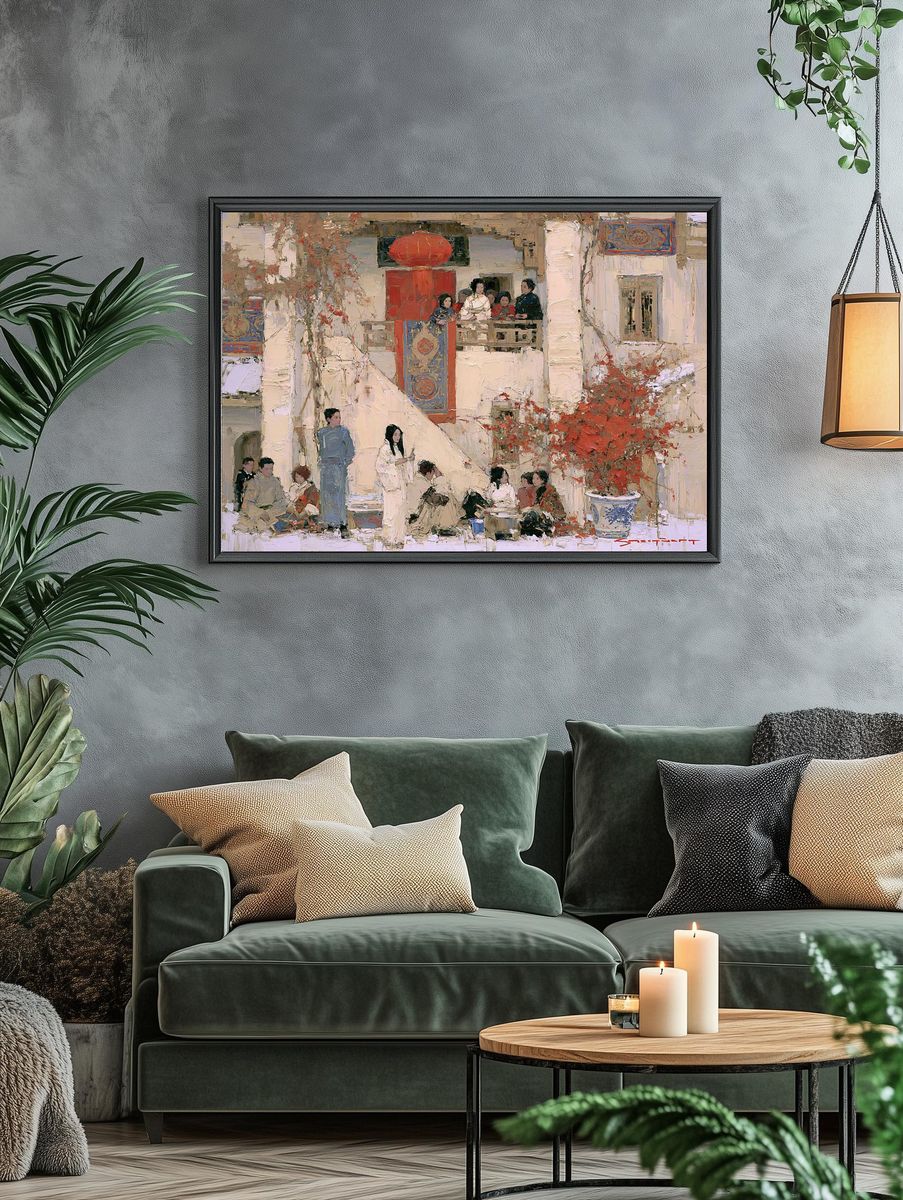 Chinese Courtyard Scene Fine-Art Print. — room view 4