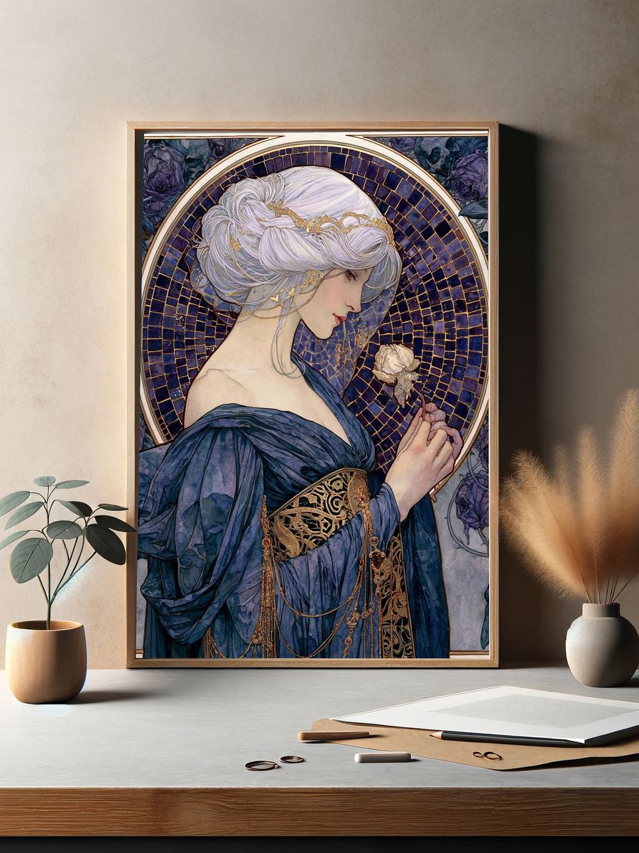 Mystic Woman with Ravens Art Nouveau Poster. — room view 2