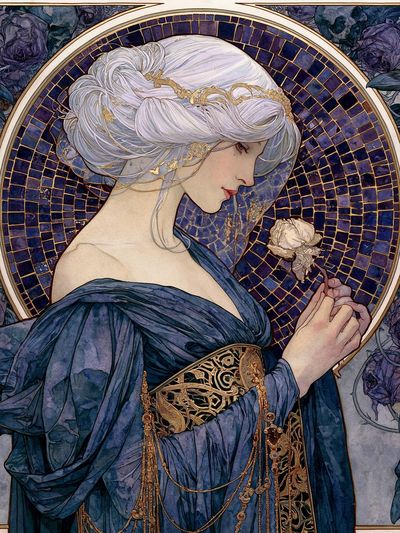 Mystic Woman with Ravens Art Nouveau Poster.