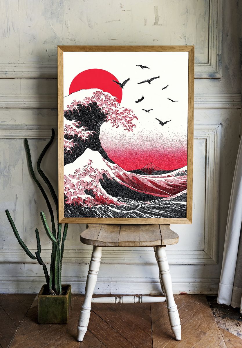 Great Wave Red Sun Print. — room view 1