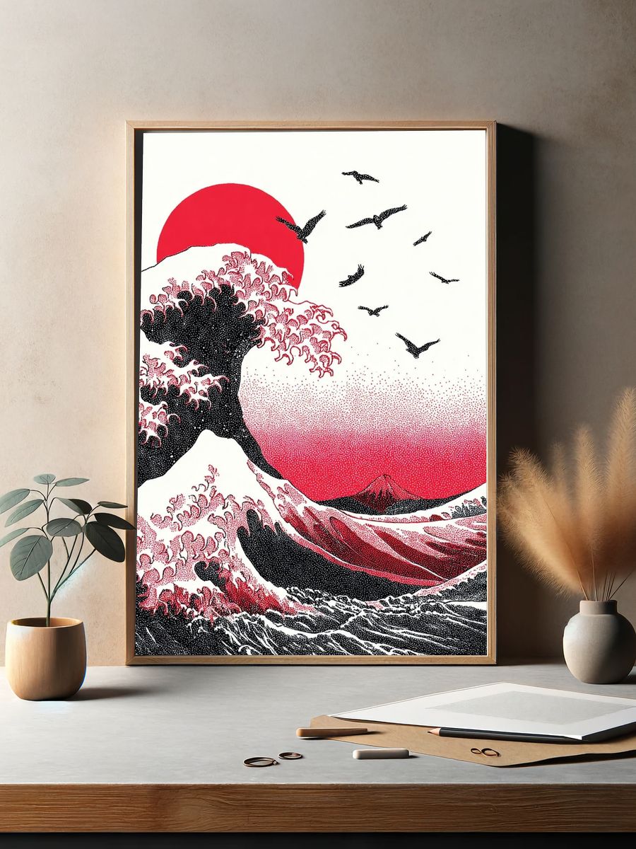 Great Wave Red Sun Print. — room view 2