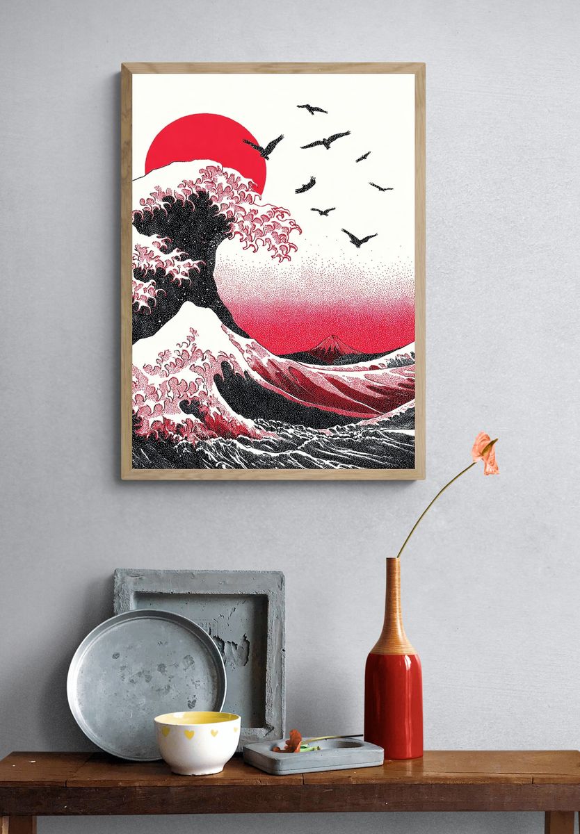 Great Wave Red Sun Print. — room view 3