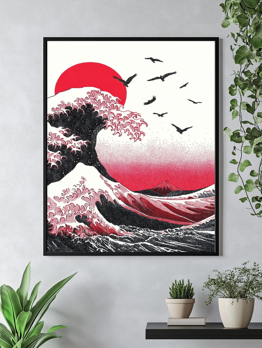 Great Wave Red Sun Print. — room view 4