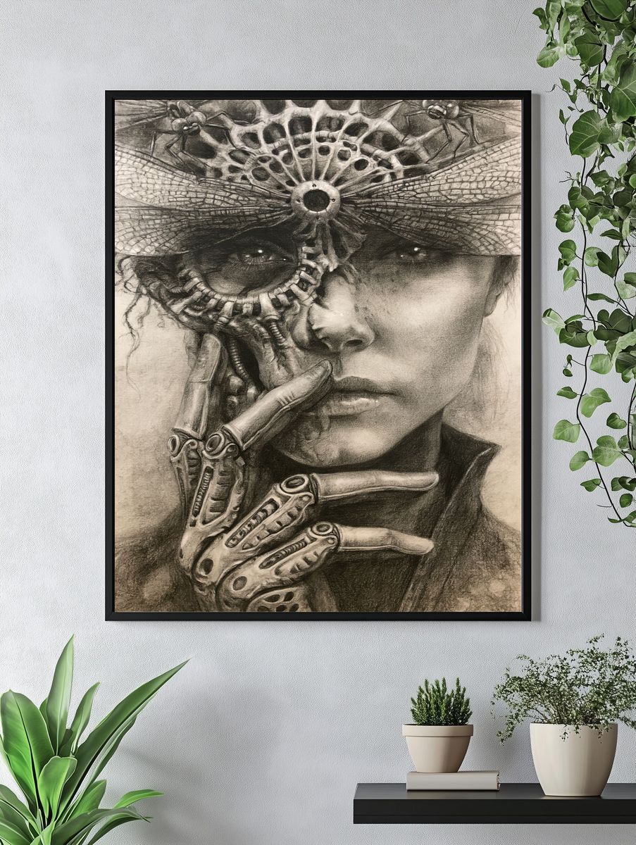 Surreal Cybernetic Portrait Print. — room view 4