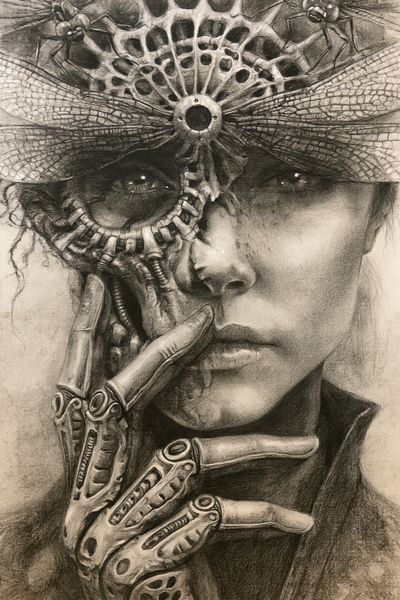 Surreal Cybernetic Portrait Print.