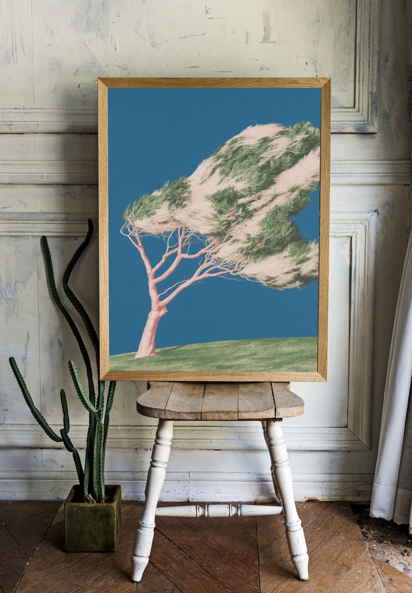 Windblown Tree Surrealism Print. room preview