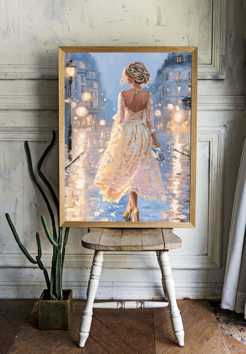 Elegant Evening Stroll Fine-Art Print. room preview