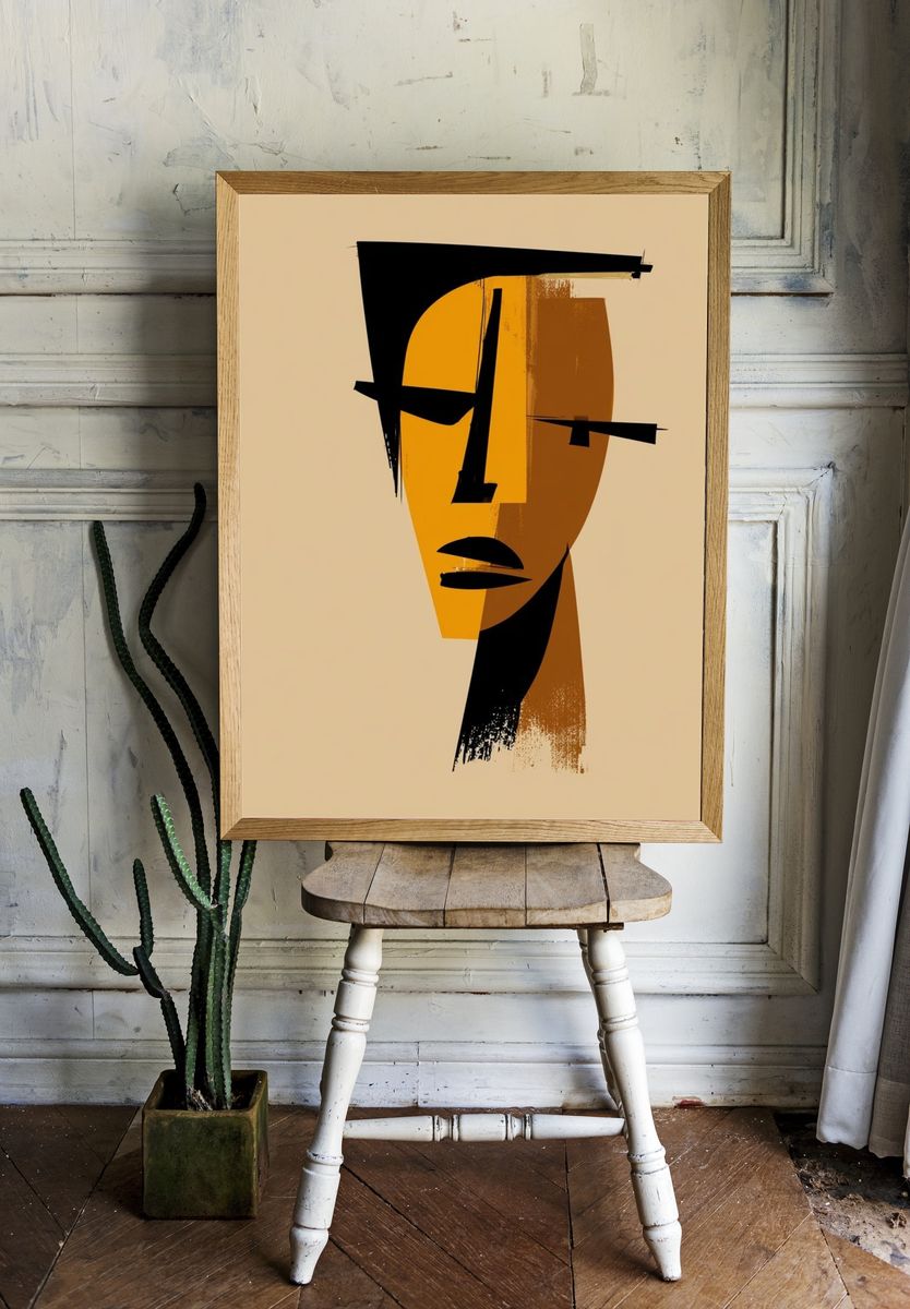 Abstract Face Minimalist Print. room preview