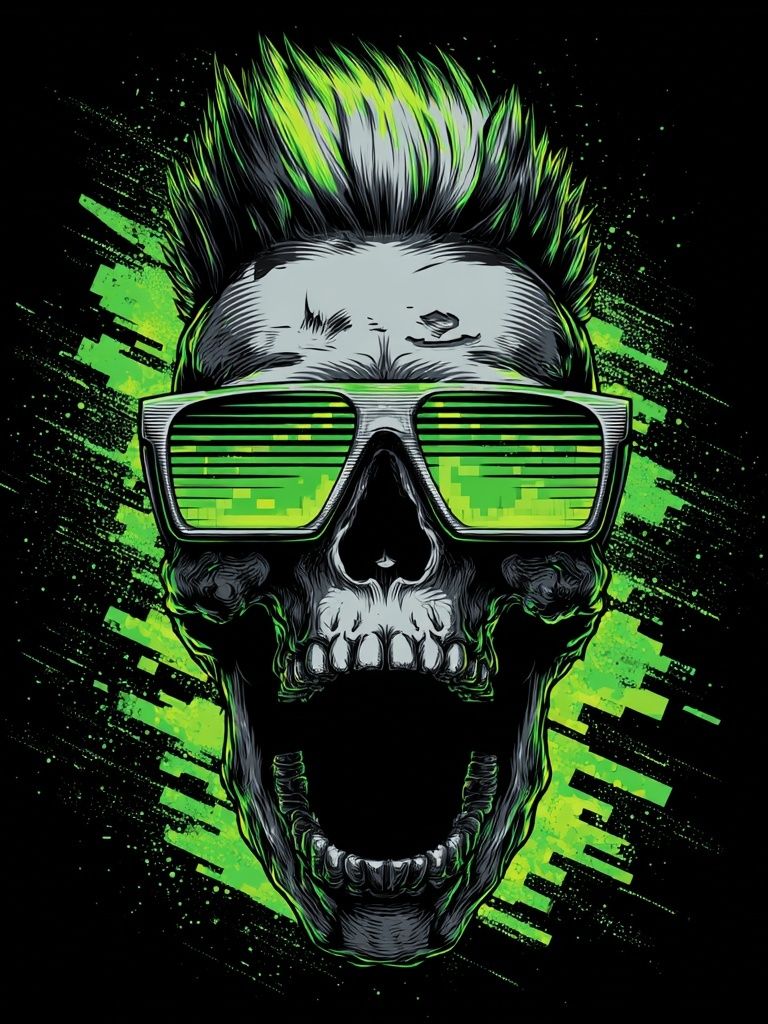 Neon Skull Street-Art Poster. poster — fine-art art