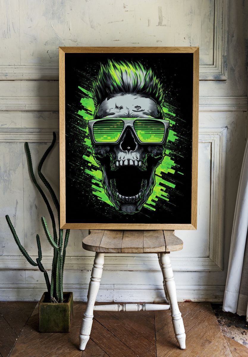 Neon Skull Street-Art Poster. — room view 1
