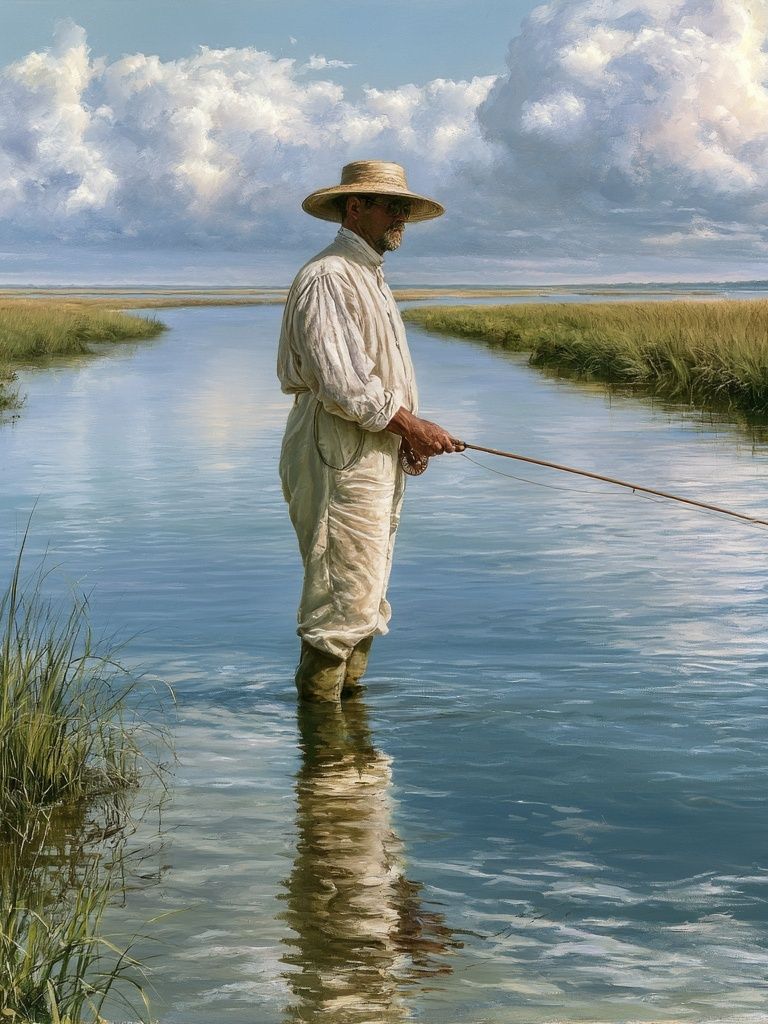 Marsh Fisherman Landscape Print. poster — fine-art art