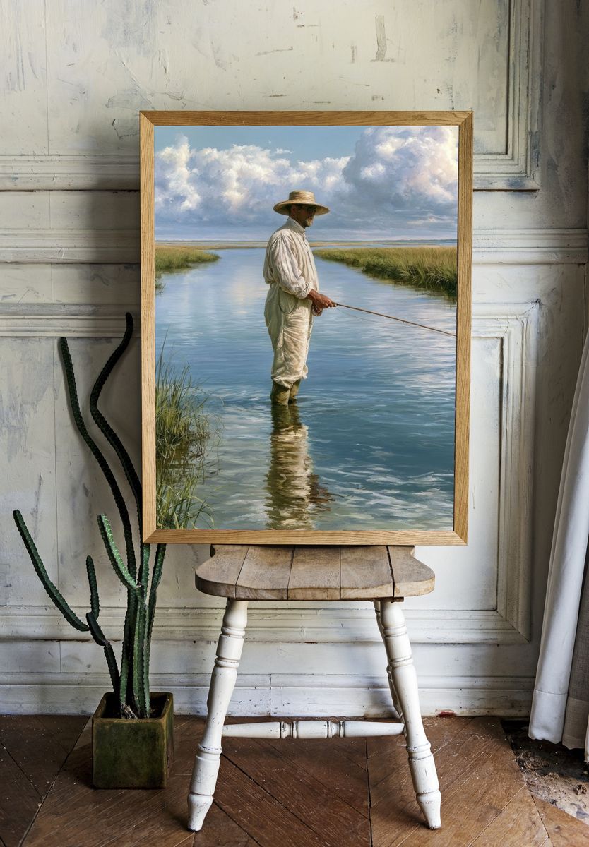 Marsh Fisherman Landscape Print. — room view 1