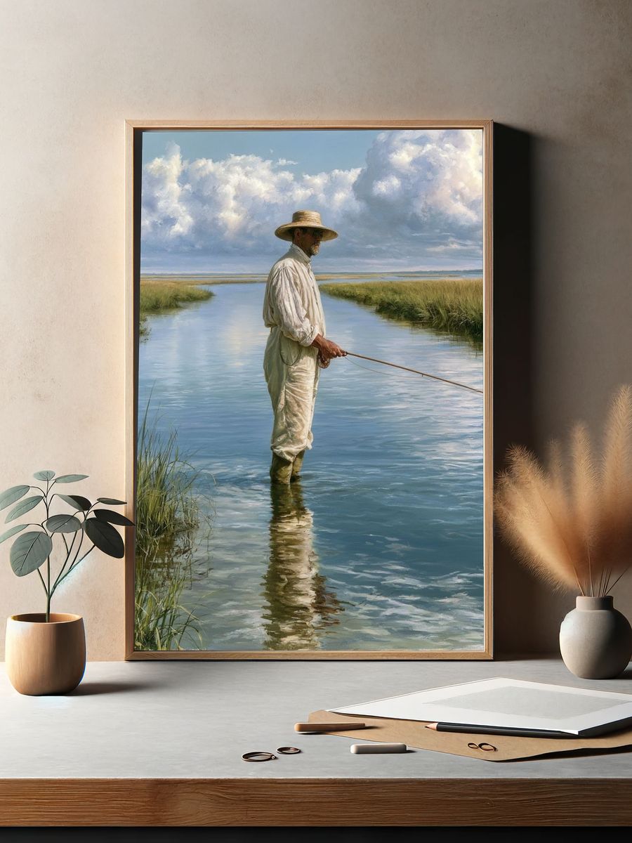 Marsh Fisherman Landscape Print. — room view 2