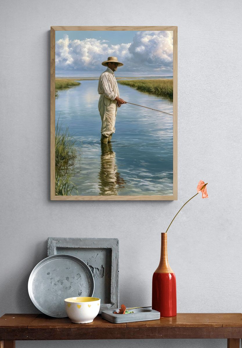 Marsh Fisherman Landscape Print. — room view 3