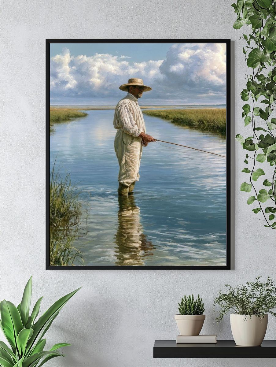 Marsh Fisherman Landscape Print. — room view 4