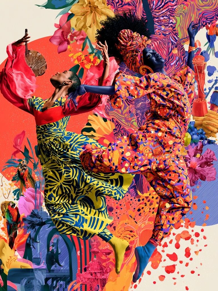 Afro Dancers Collage Poster. poster — fine-art art