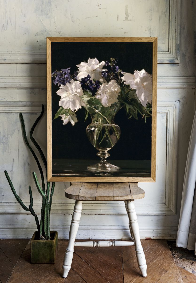 White Flowers Still Life Poster. room preview