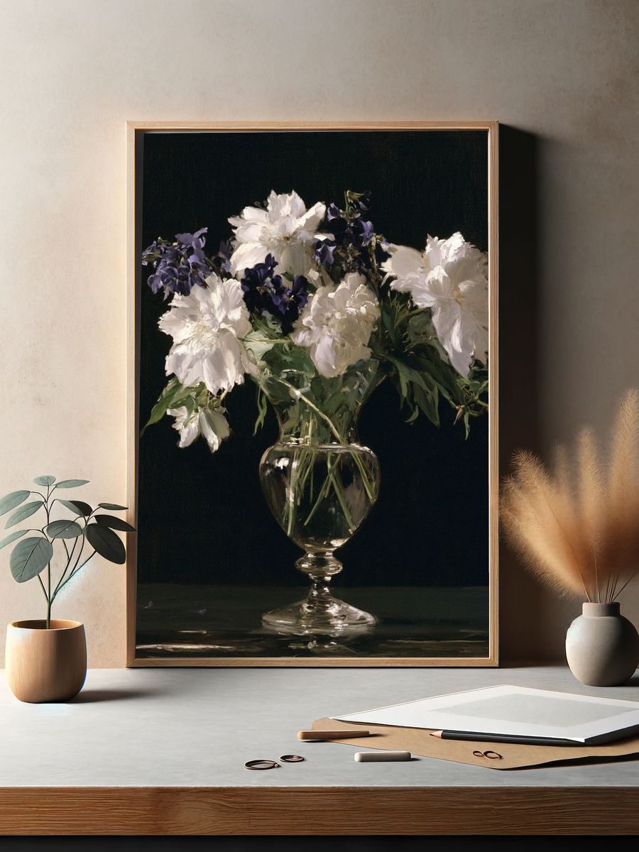 White Flowers Still Life Poster. — room view 2