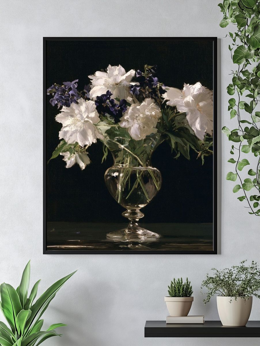 White Flowers Still Life Poster. — room view 4