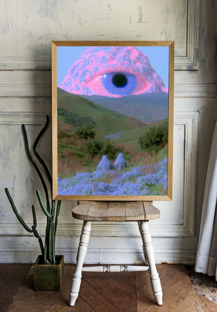 Surreal Eye Mountain Landscape Print. room preview