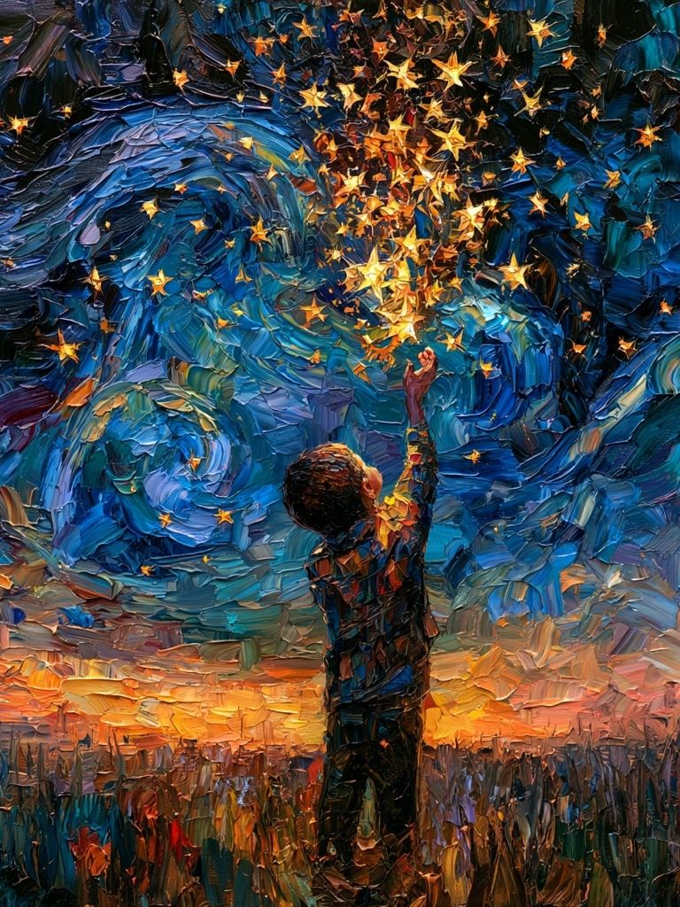 Child Reaching for Stars Fine-Art Poster. poster detail