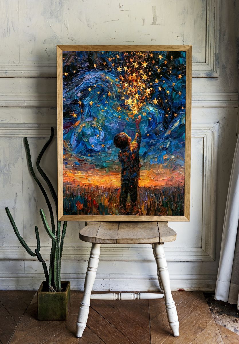 Child Reaching for Stars Fine-Art Poster. — room view 1