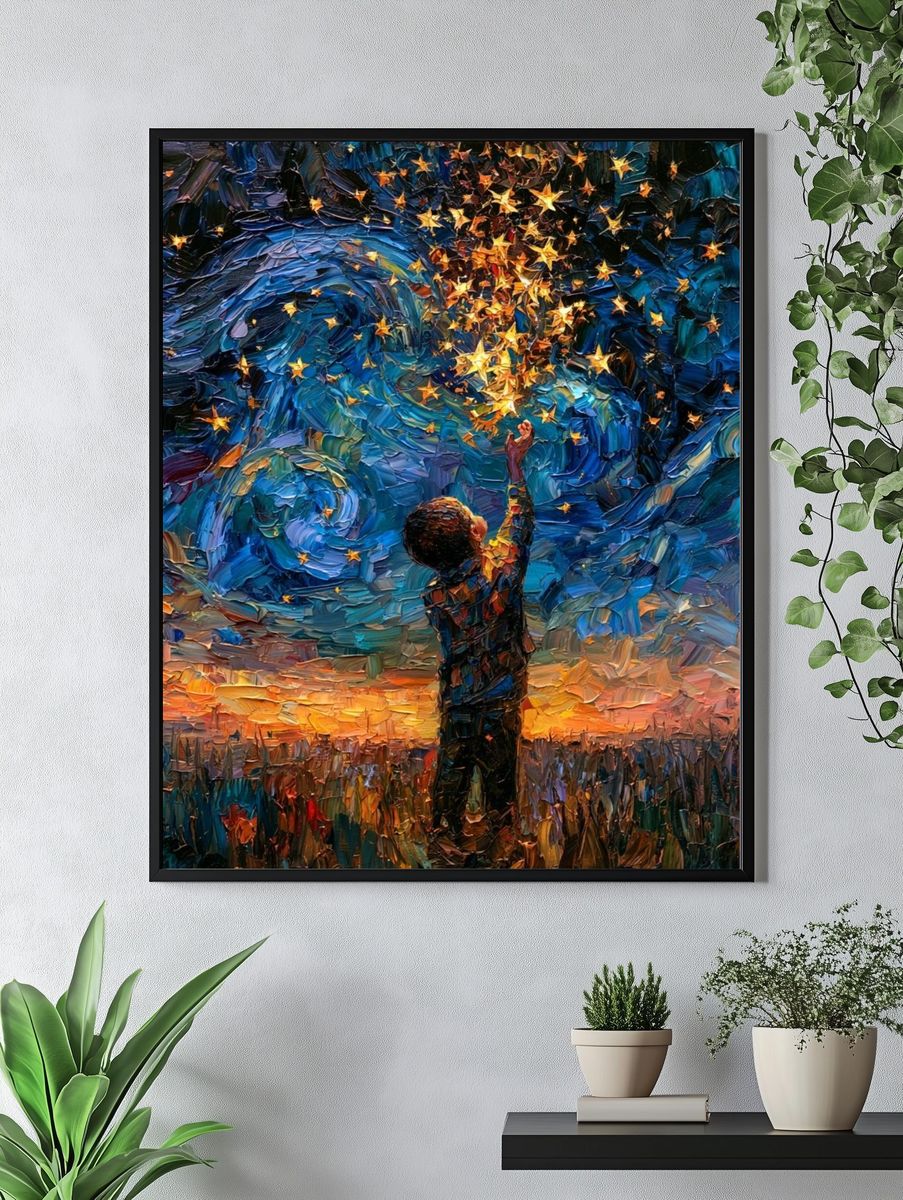 Child Reaching for Stars Fine-Art Poster. — room view 4
