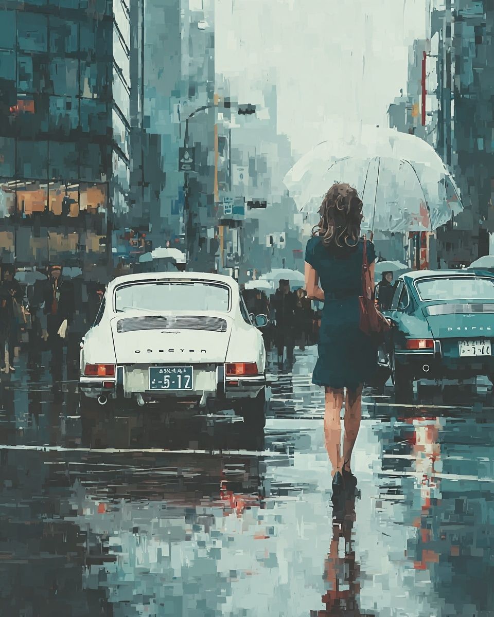 Rainy City Street — Impressionist Print. poster detail