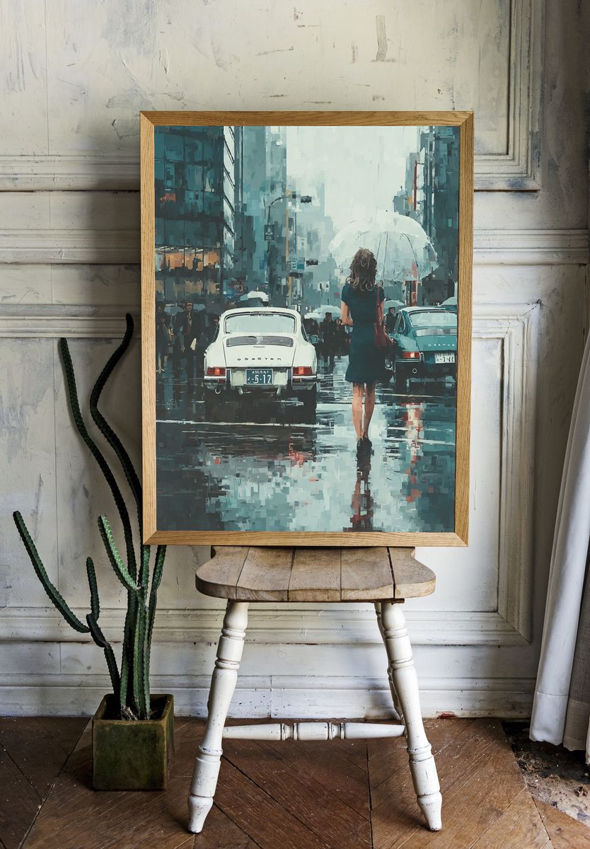 Rainy City Street — Impressionist Print. — room view 1