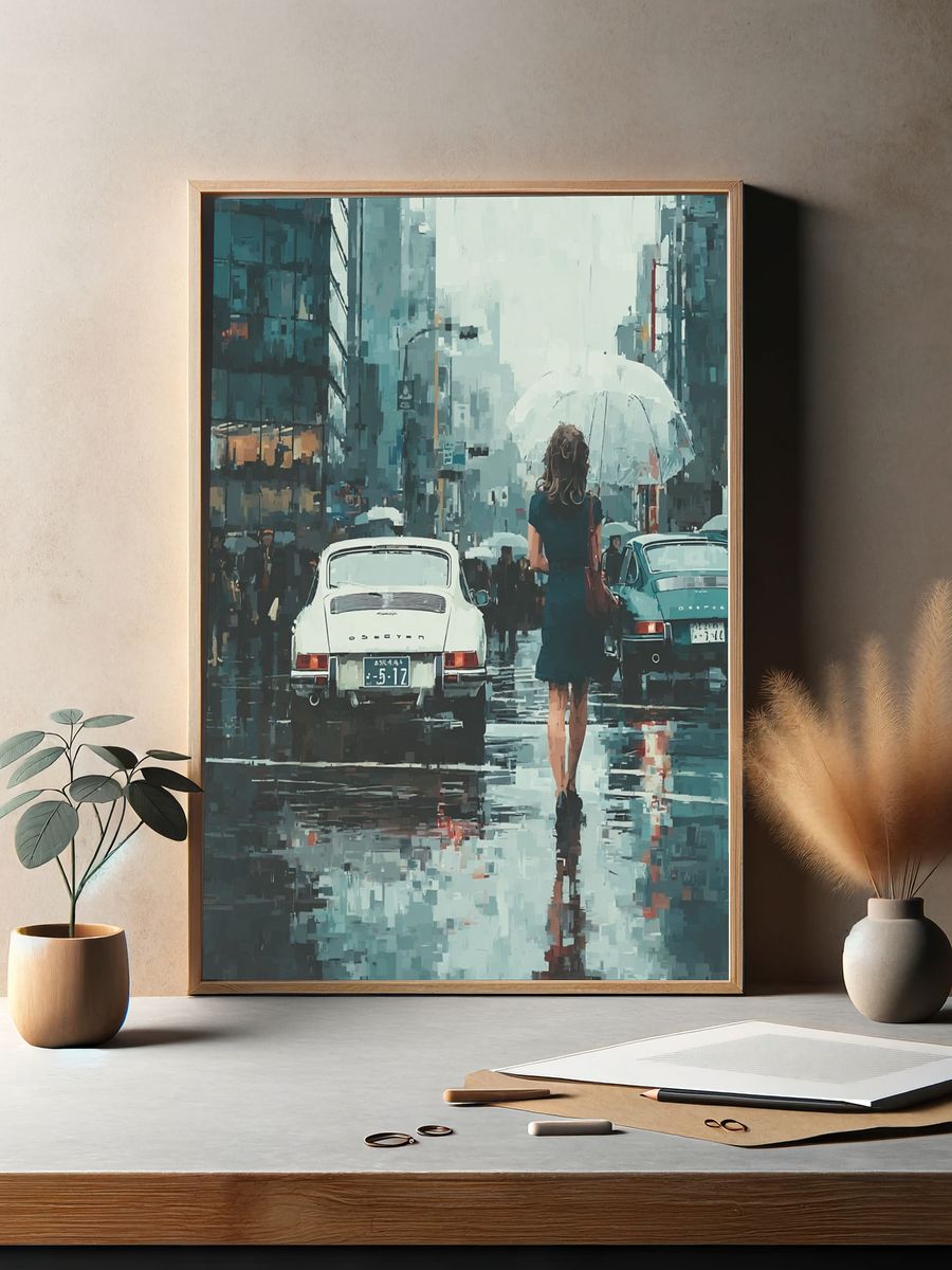 Rainy City Street — Impressionist Print. — room view 2