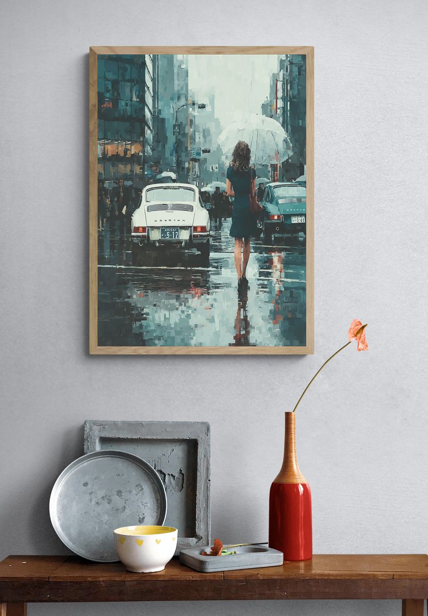 Rainy City Street — Impressionist Print. — room view 3