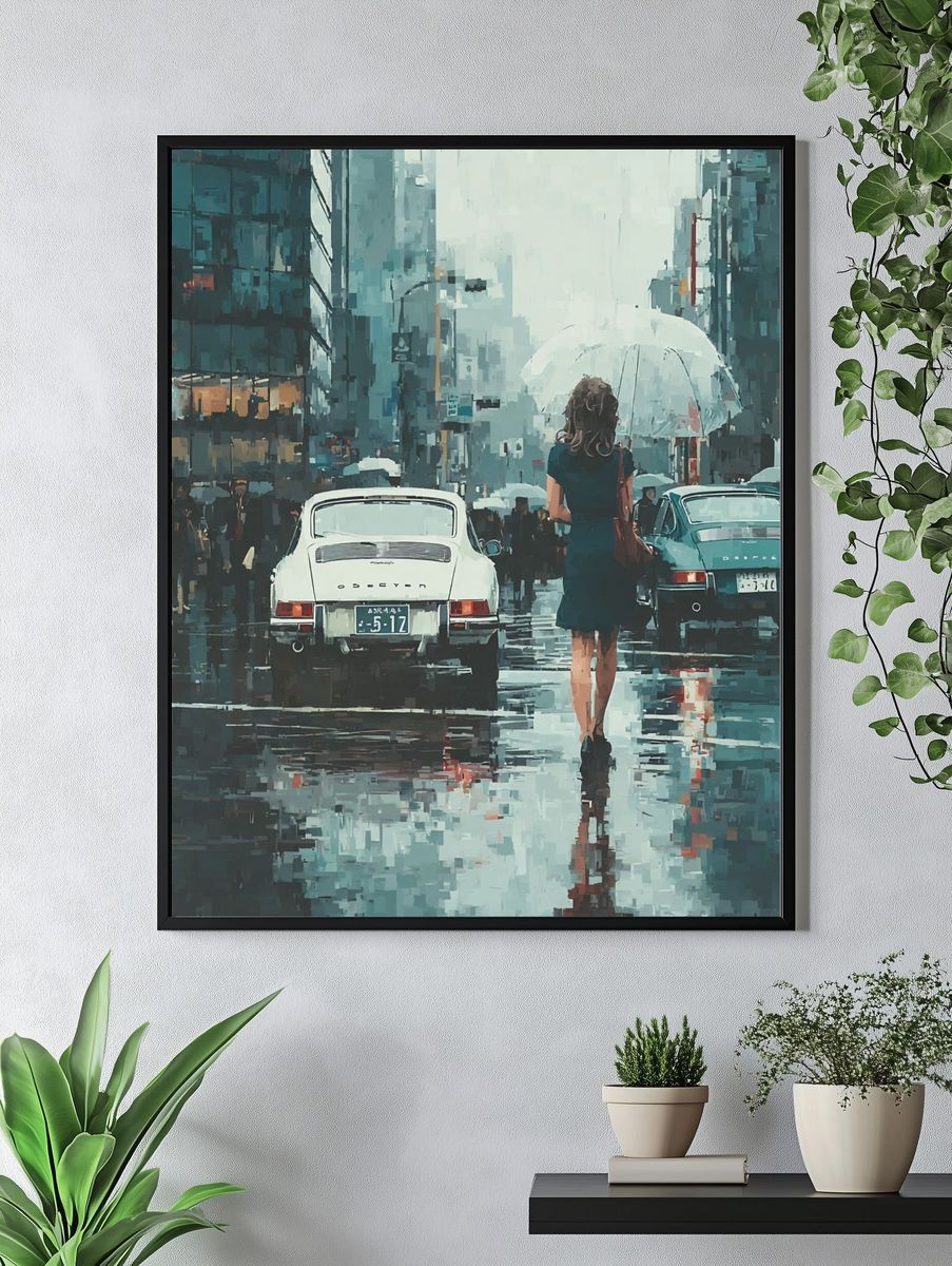 Rainy City Street — Impressionist Print. — room view 4