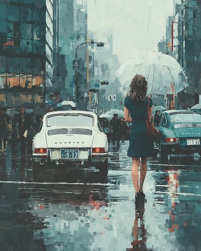Rainy City Street — Impressionist Print. poster print