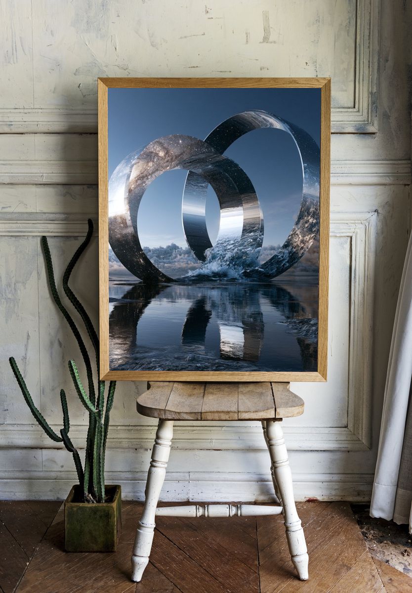 Cosmic Rings Surrealism Print. room preview