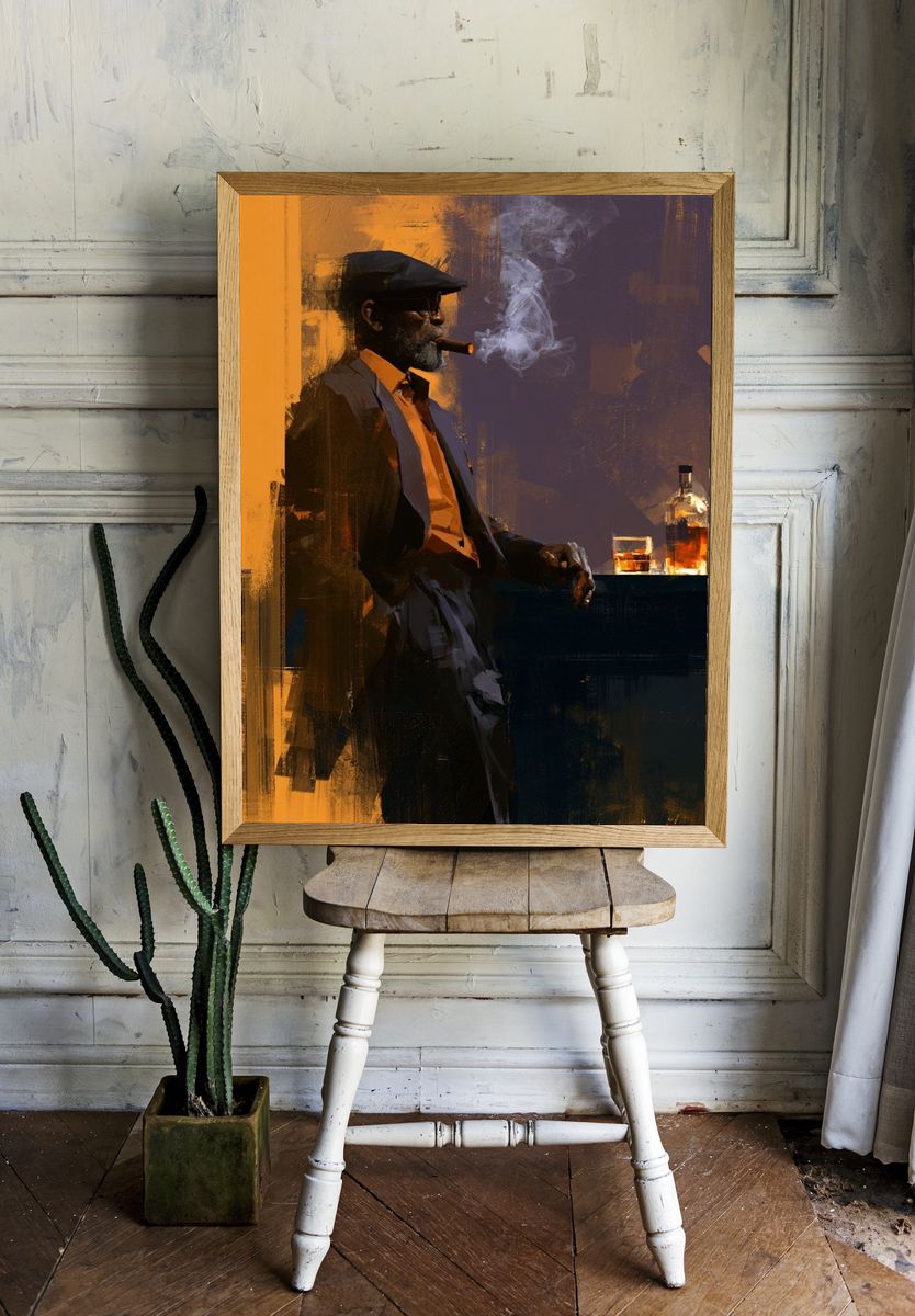 Cigar Lounge Portrait Print. — room view 1