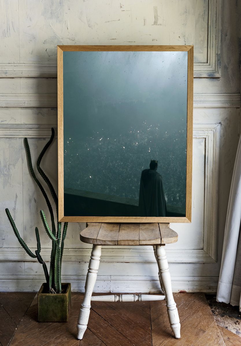 Crowned Figure in Misty Arena Print. — room view 1