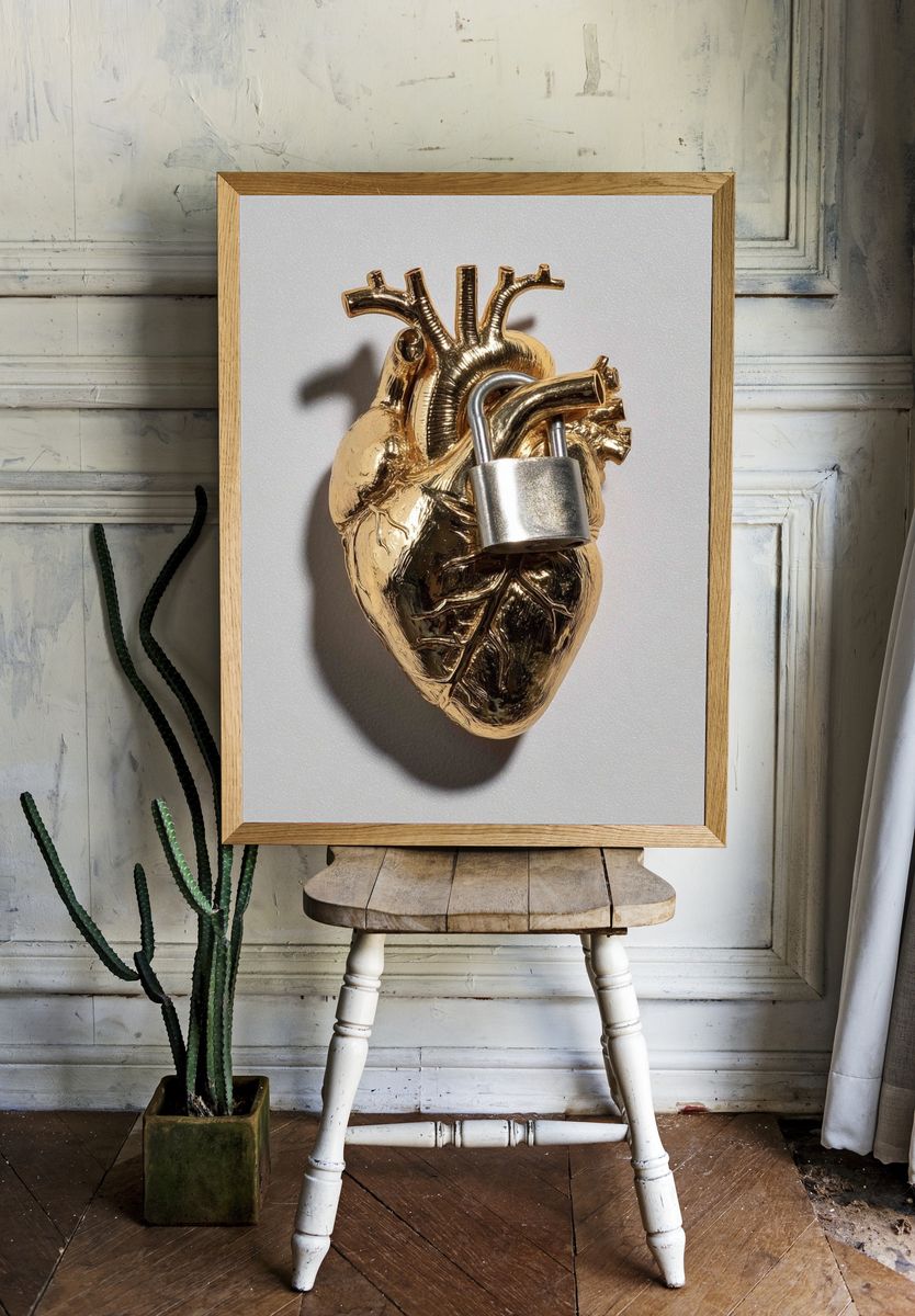 Locked Heart Surrealism Print. room preview