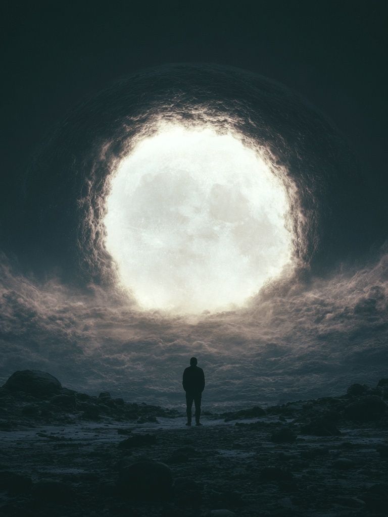 Moonlit Figure Surrealism Print. poster — fine-art art