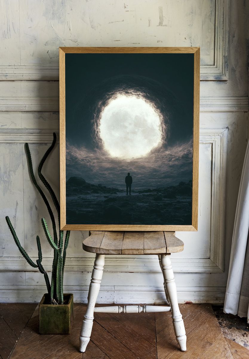 Moonlit Figure Surrealism Print. room preview