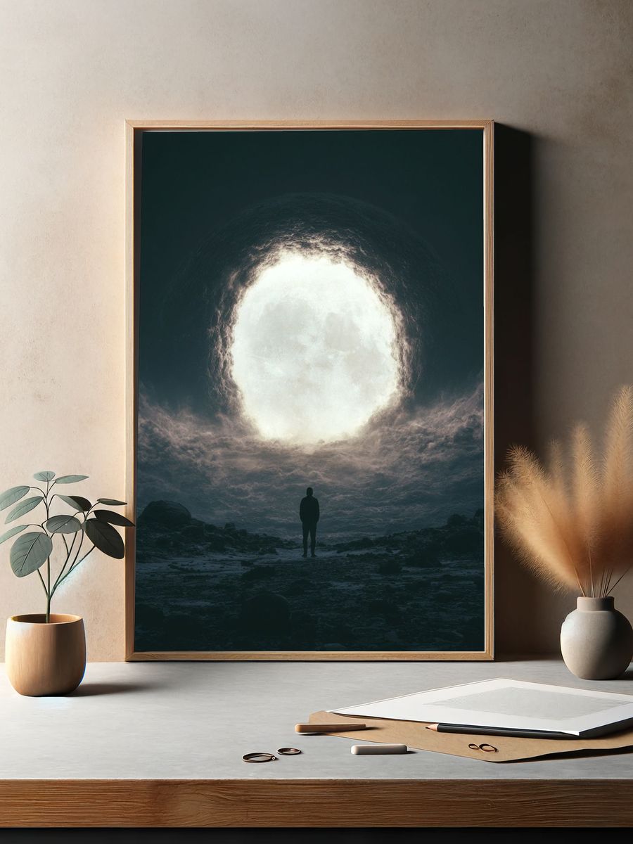 Moonlit Figure Surrealism Print. — room view 2